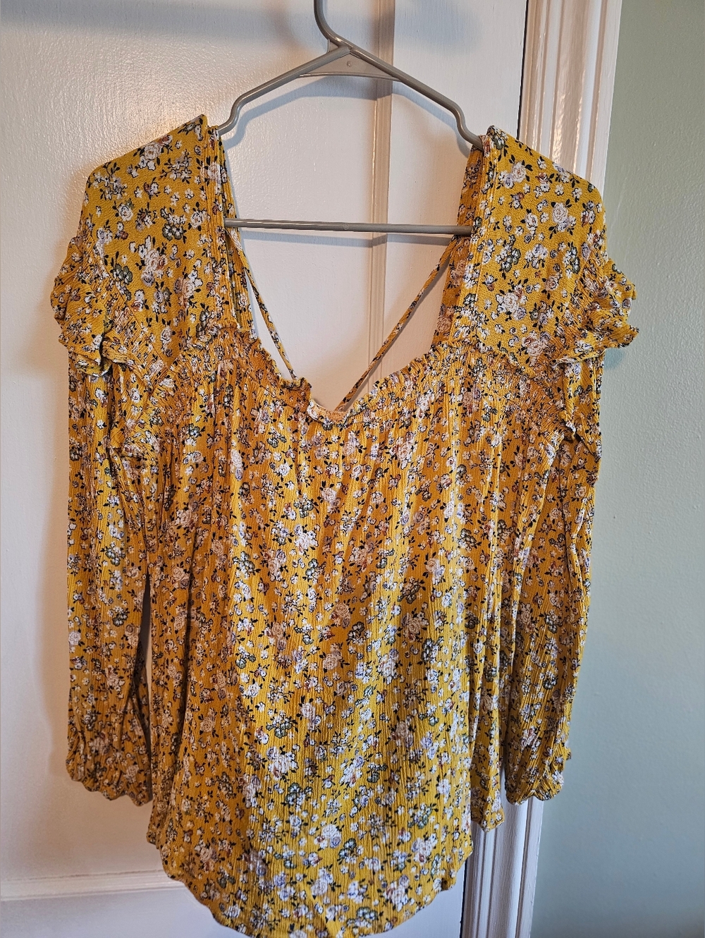 easel Mustard Floral Off-Shoulder Blouse